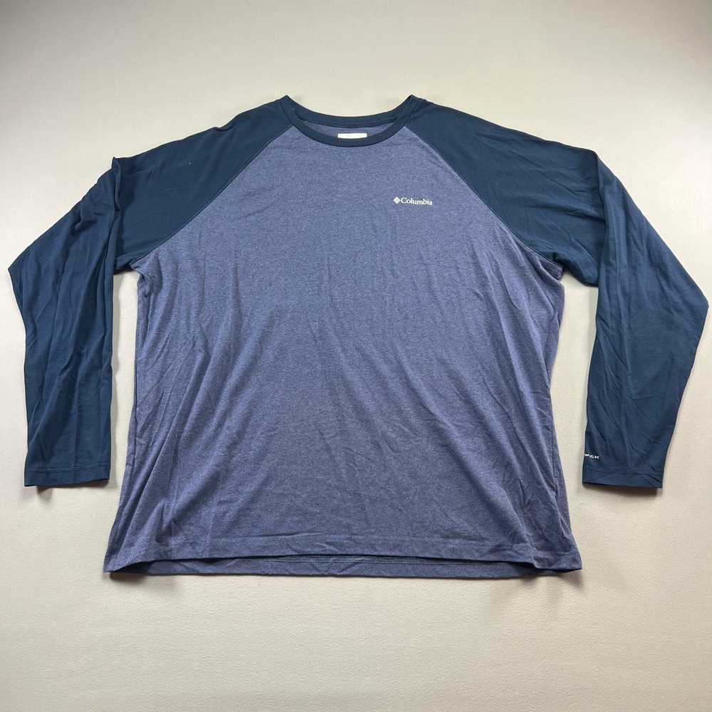 Columbia Thistletown Hills Shirt Mens 2XL Blue Space Dye Omni Wick Raglan Sleeve
